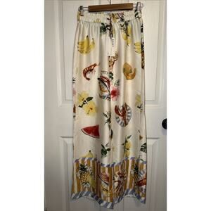 NEW Bailey 44 Patterned Wide Leg Satin Pants Pull‎ On Size XS Animal Tropical
